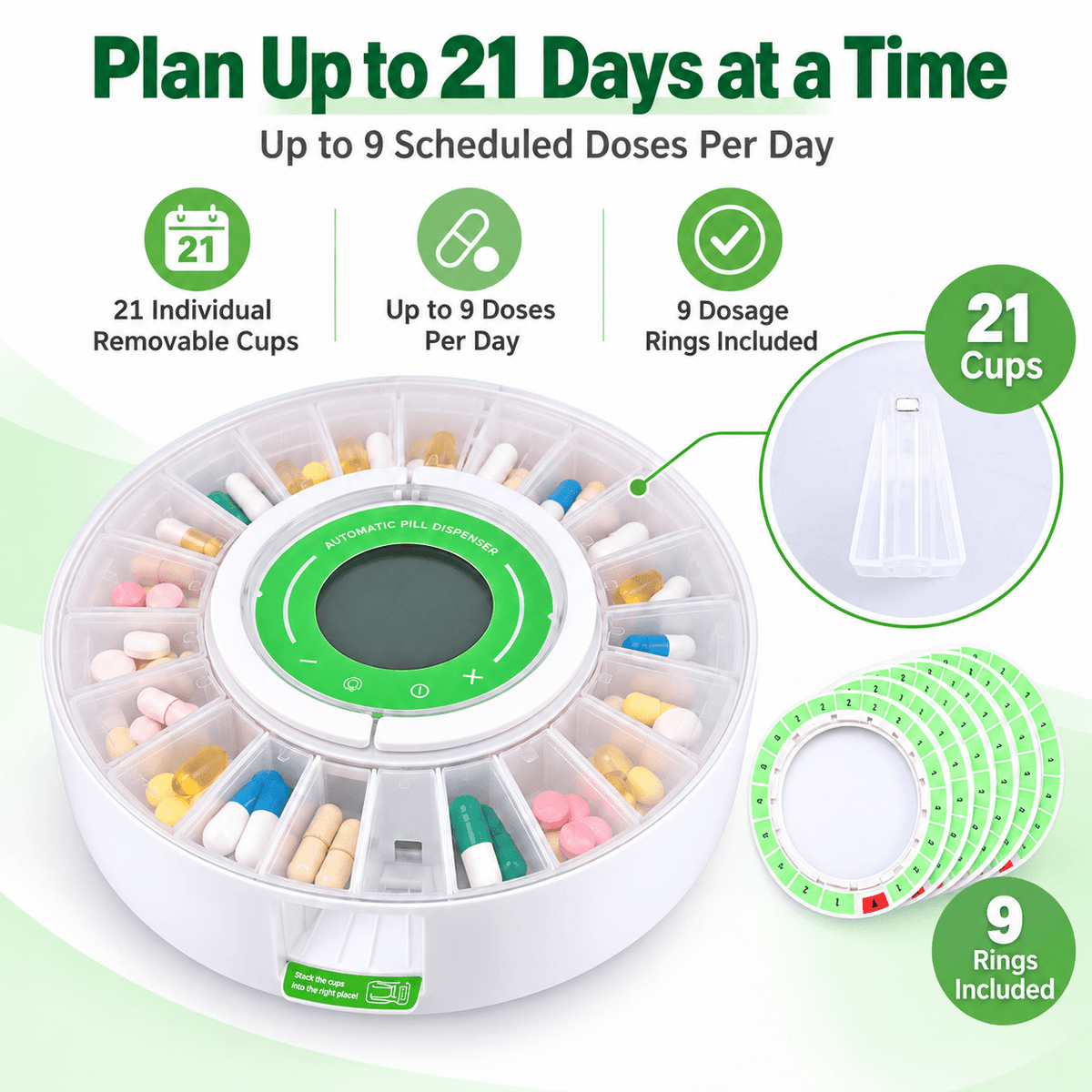 Automatic Pill Dispenser, 21 & 28 Day Medication Organizer