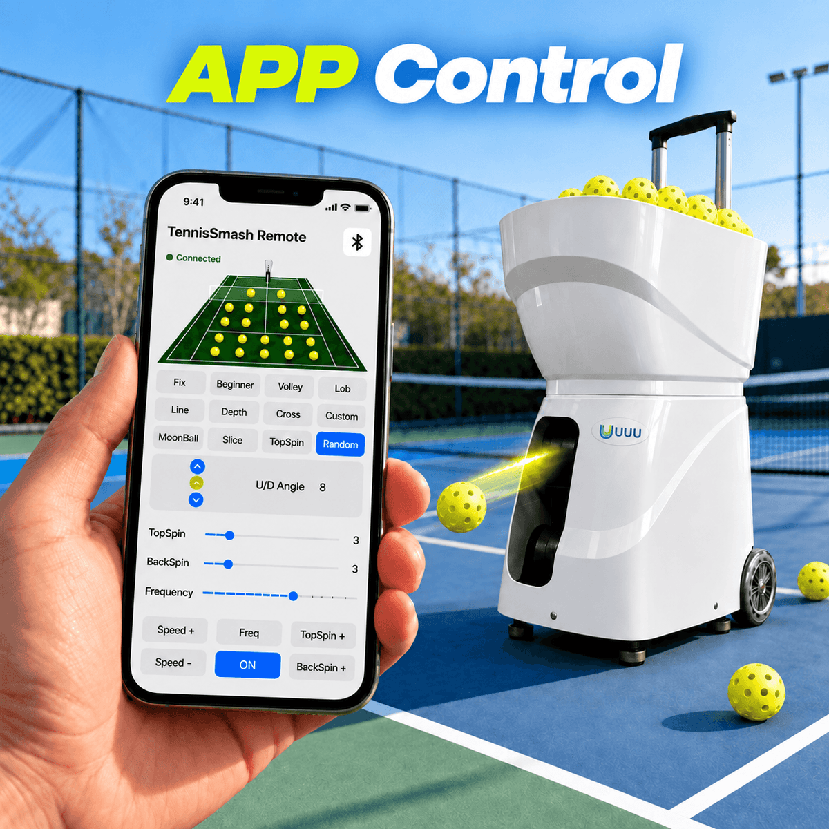 Pickleball Machine, 80-Ball Hopper App Control Dual Batteries