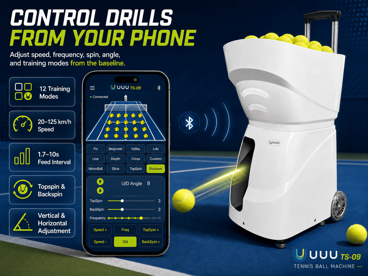 Tennis Ball Machine, 110-Ball Hopper App Control Dual Batteries