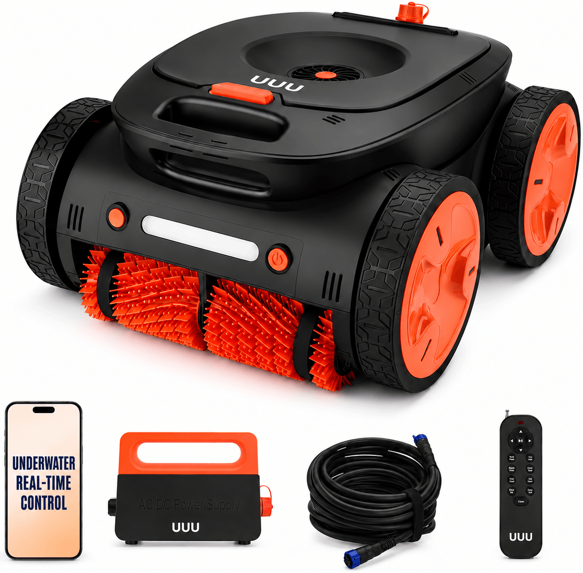 UUU Robotic Pool Cleaner Corded Cordless App Remote Control-black