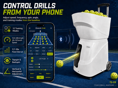 UUU TS-09P Pickleball Machine App Control 68MPH 80-Ball Hopper