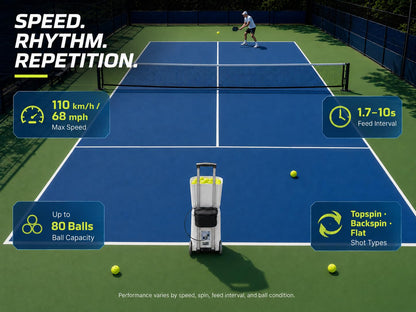 UUU TS-09P Pickleball Machine App Control 68MPH 80-Ball Hopper