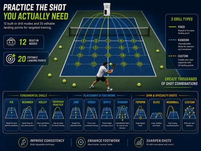 UUU TS-09P Pickleball Machine App Control 68MPH 80-Ball Hopper