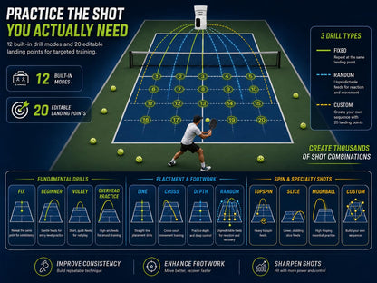 UUU TS-09P Pickleball Machine App Control 68MPH 80-Ball Hopper