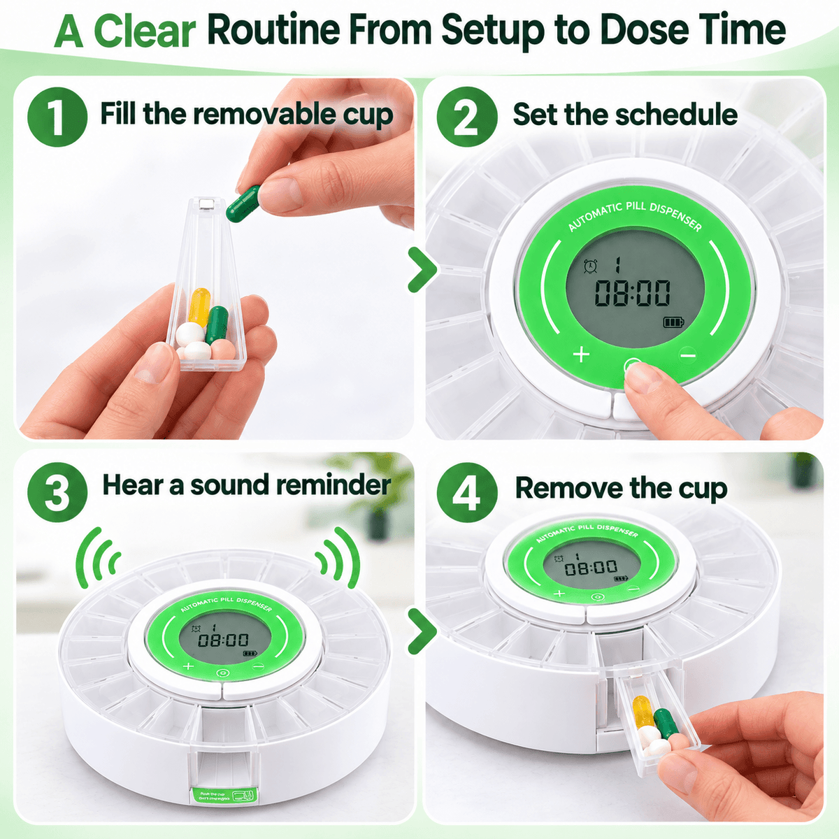 Automatic Pill Dispenser, 21 & 28 Day Medication Organizer
