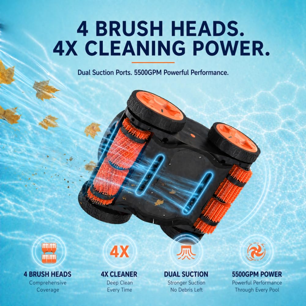 UUU HG800 Pool Robot Vacuum 4 brush heads