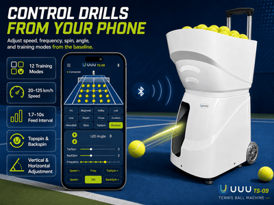 Tennis Ball Machine, 110-Ball Hopper App Control Dual Batteries
