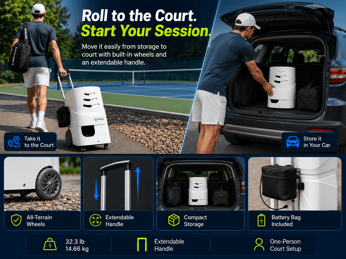 Tennis Ball Machine, 110-Ball Hopper App Control Dual Batteries